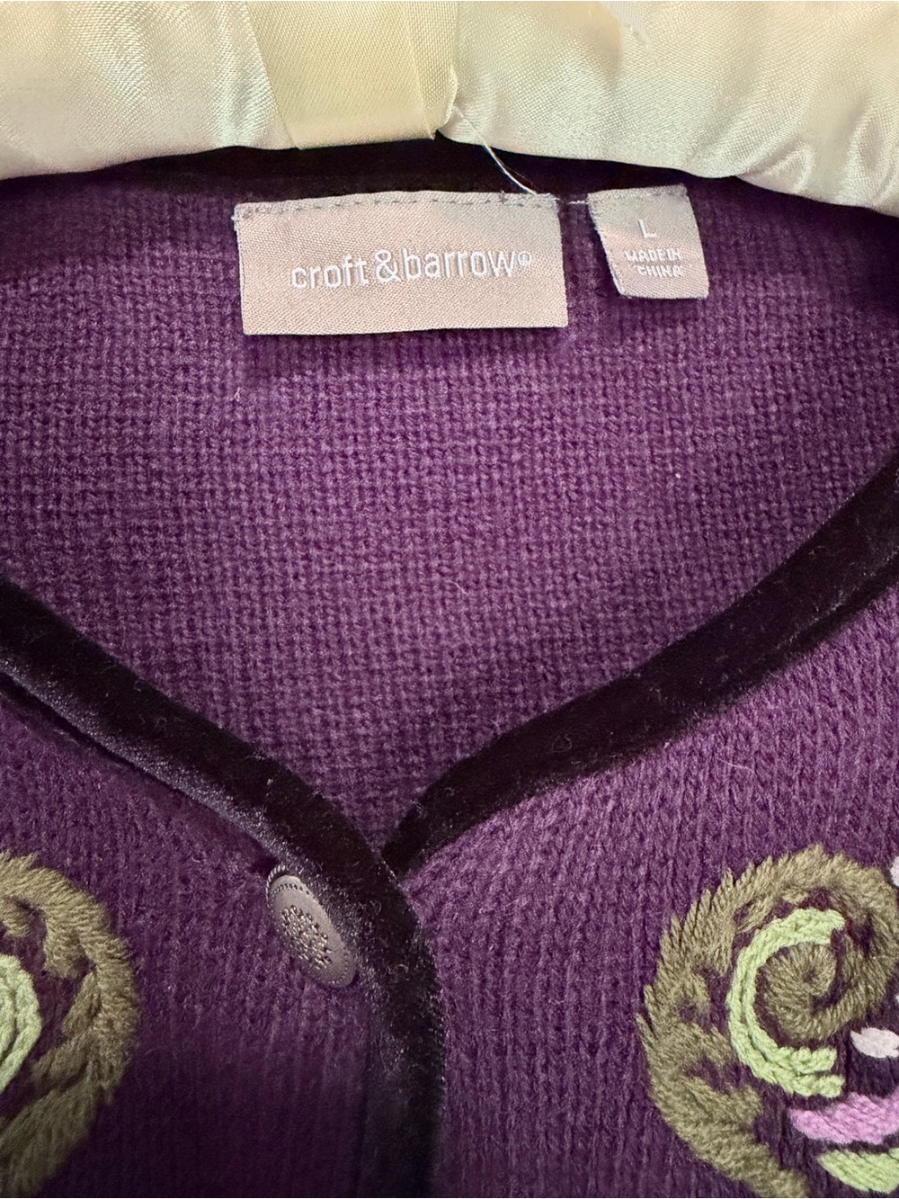 Croft & Barrow Purple Embroidered Cardigan with Green & Lavender Accents - Picture 11 of 12